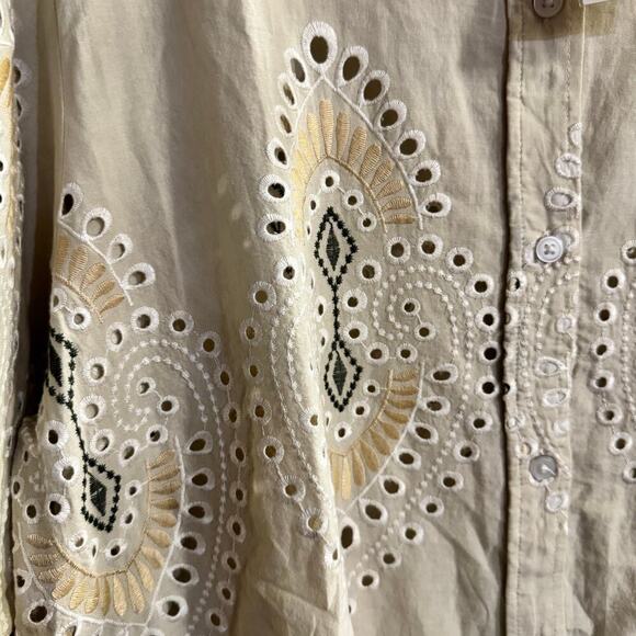 NWT 7 FOR ALL MANKIND Puff Sleeve Embroidered Tunic Top Beige Medium Oversized - Picture 6 of 10